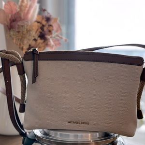 Michael Kors Talia Medium Top Zip Crossbody Bag Color:Natural/Luggage
